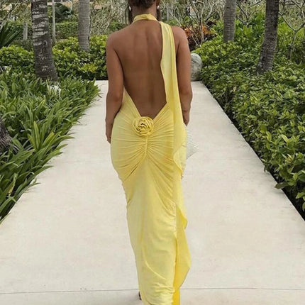 Long Party Dresses for Women Elegant Sexy Floral-Applique Halter Backless Maxi Dress Summer Clothes 2024 C83-CE37