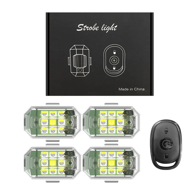 4PCS Wireless LED Drone Strobe Light for Motorcycle Car Bike Remote Control Anti-Collision Warning Light Signal Light