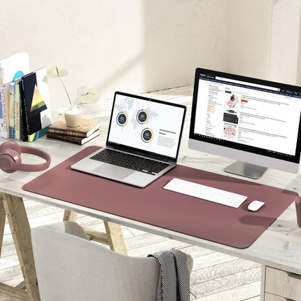 Non-Slip Leather Desk Pad L Size, Waterproof Laptop Computer Desk Keyboard Mat, Table Protector Blotter Mat, Large Mouse Pad for Office/Work/Home/Decor(Dark Pink, 35.4" X 17")