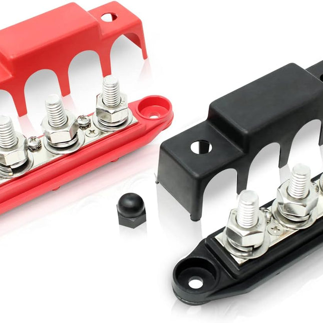4 Post Power Distribution Block Bus Bar with Cover - Made in the USA - 250 Amp Rating - Marine, Automotive, and Solar Wiring - Set of 2 (5/16")