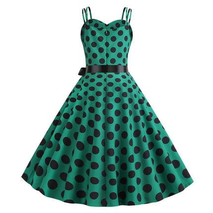 Women Summer Dress Robe Vintage 50S 60S Big Swing Party Rockabilly Dress Sexy Spaghetti Strap Polka Dot Vestidos