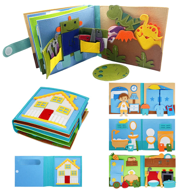 Toddlers Montessori Toy Busy Book Quiet Book Pretend Play Toy Early Educational Activity Book with Life Skills Cognition