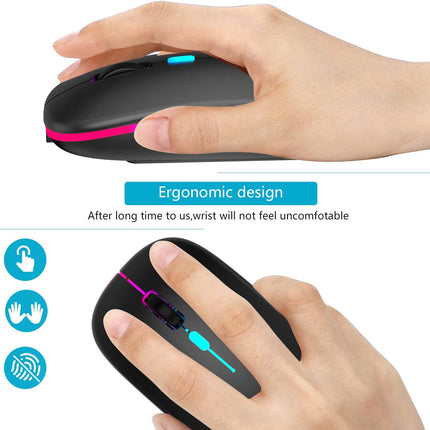 Slim Silent LED Wireless Computer Mouse - Rechargeable, 2.4G Portable, USB Receiver, Suitable for Laptop, Desktop