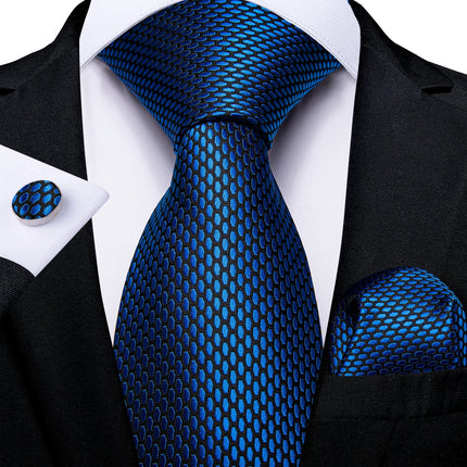 Classic Navy Blue Men'S Tie Striped Paisley Floral Necktie Pocket Square Cufflinks Business Tie Set Cravat Gift for Men