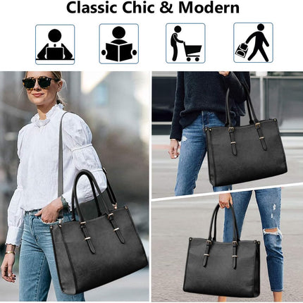 Laptop Bag 15.6 Inch Waterproof Lightweight Leather Laptop Tote Bag Womens Professional Business Office Work Bag Briefcase Computer Shoulder Handbag Black