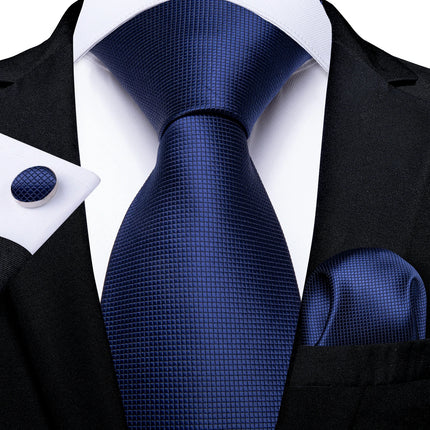 Classic Navy Blue Men'S Tie Striped Paisley Floral Necktie Pocket Square Cufflinks Business Tie Set Cravat Gift for Men