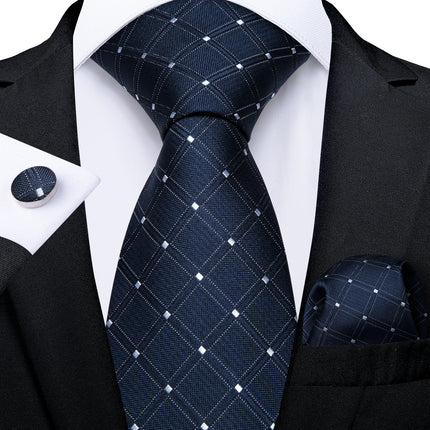 Classic Navy Blue Men'S Tie Striped Paisley Floral Necktie Pocket Square Cufflinks Business Tie Set Cravat Gift for Men