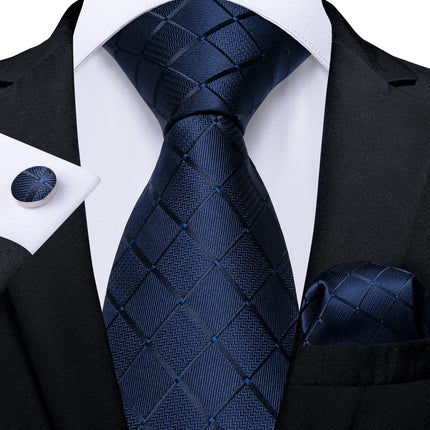 Classic Navy Blue Men'S Tie Striped Paisley Floral Necktie Pocket Square Cufflinks Business Tie Set Cravat Gift for Men