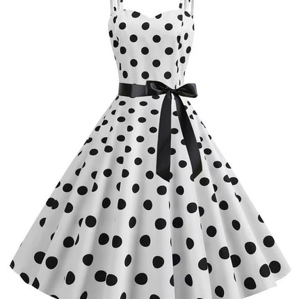 Women Summer Dress Robe Vintage 50S 60S Big Swing Party Rockabilly Dress Sexy Spaghetti Strap Polka Dot Vestidos