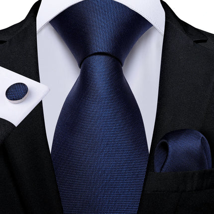 Classic Navy Blue Men'S Tie Striped Paisley Floral Necktie Pocket Square Cufflinks Business Tie Set Cravat Gift for Men