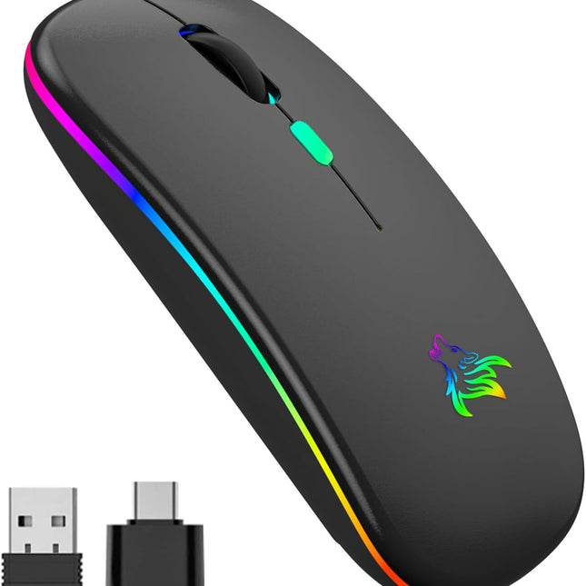 Slim Silent LED Wireless Computer Mouse - Rechargeable, 2.4G Portable, USB Receiver, Suitable for Laptop, Desktop