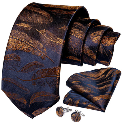 Classic Navy Blue Men'S Tie Striped Paisley Floral Necktie Pocket Square Cufflinks Business Tie Set Cravat Gift for Men